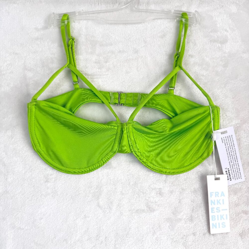FRANKIES BIKINIS Hazel Satin Underwire Bikini Top Swimsuit S Green Slime NEW